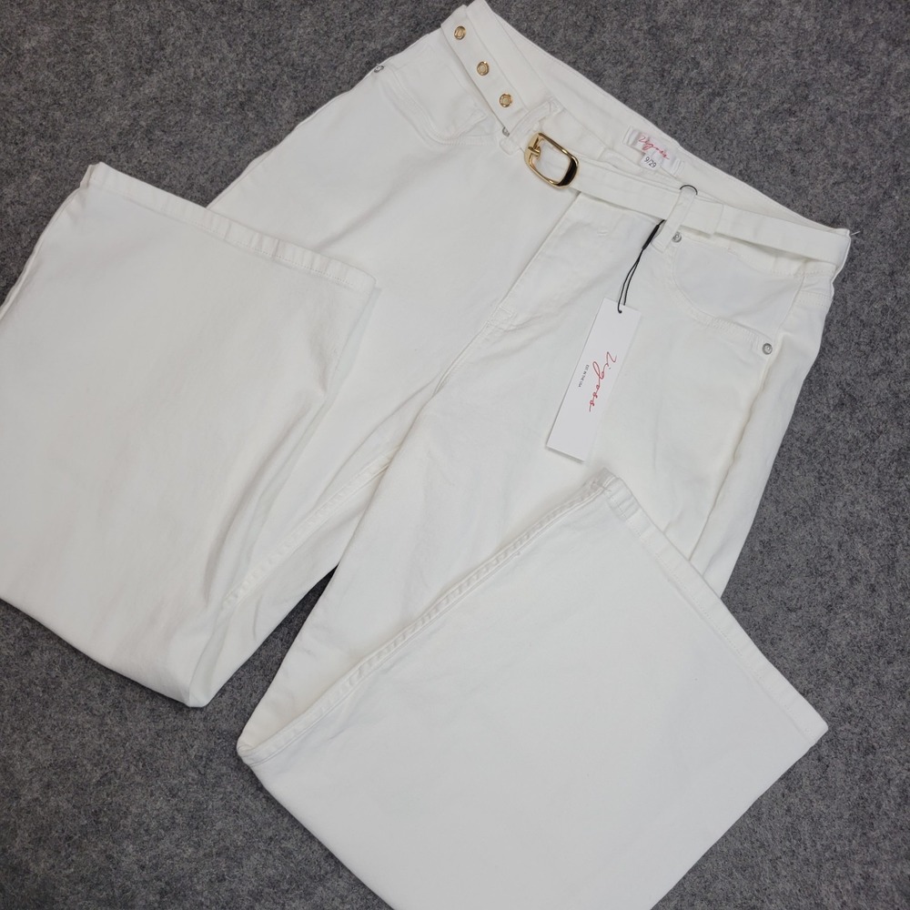 Vigoss Jeans Womens 9/29 White Belted Waist High Rise Straight Leg Boho Festival